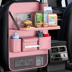 2 Pack Leather Car Backseat Organizer with Foldable Table Tray, Universal Car Seat Back Protector Kick Mat with Touchscreen Tablet Holder, Storage Pockets, Cup Holders & Tissue Holder, Pink - Image 8