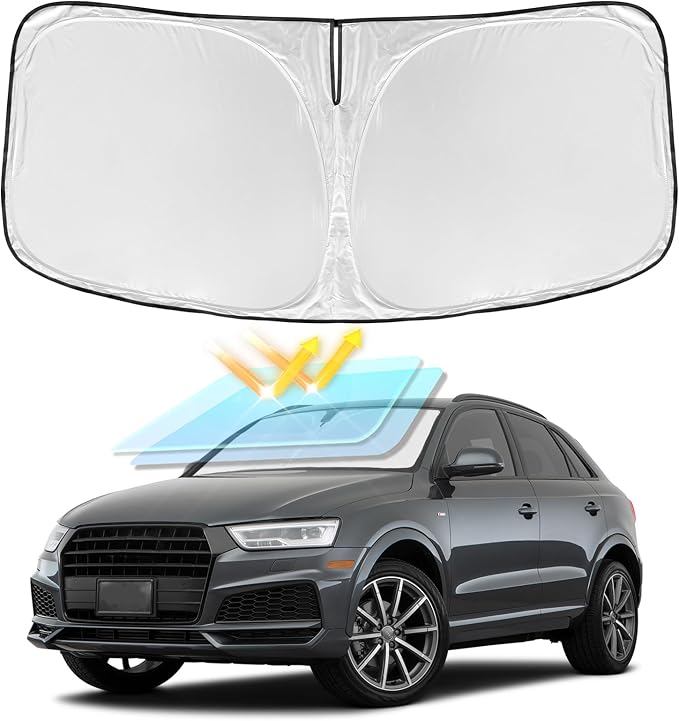 Windshield Sun Shade for Audi Q3 2019-2025 2026 Front Windows Shade | 4 Layers for Car Sunshades Cover Custom Fit Q3 Sun Visor 250T Retractable Shade Blocks UV Rays Car Accessories by ZOIBVCARSUNSHADE