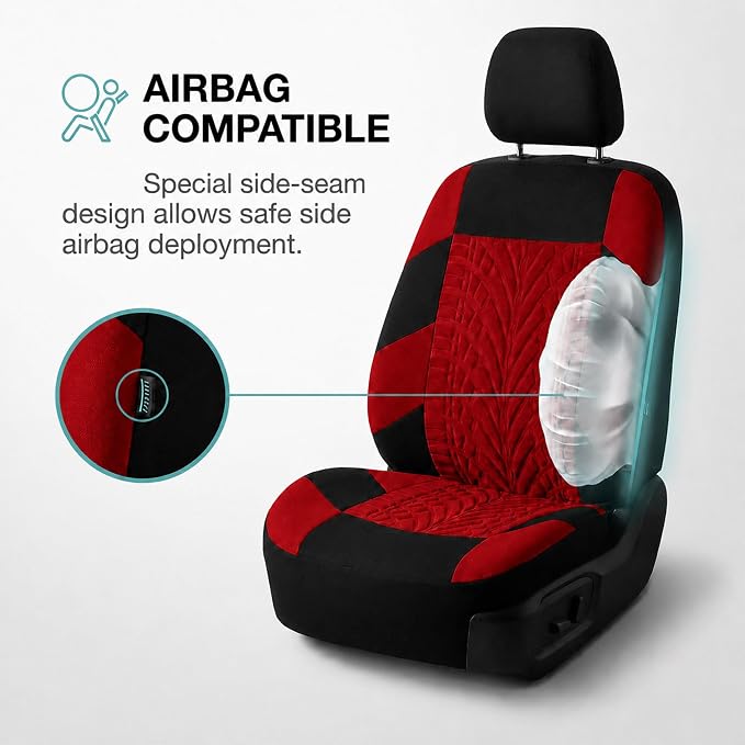 FH Group Car Seat Covers Full Set Premium Cloth - Universal Fit,Automotive Seat Cover,Low Back Front Seat Covers,Airbag Compatible,Split Bench Rear Seat,Washable Seat Cover for SUV,Sedan Red - Image 4