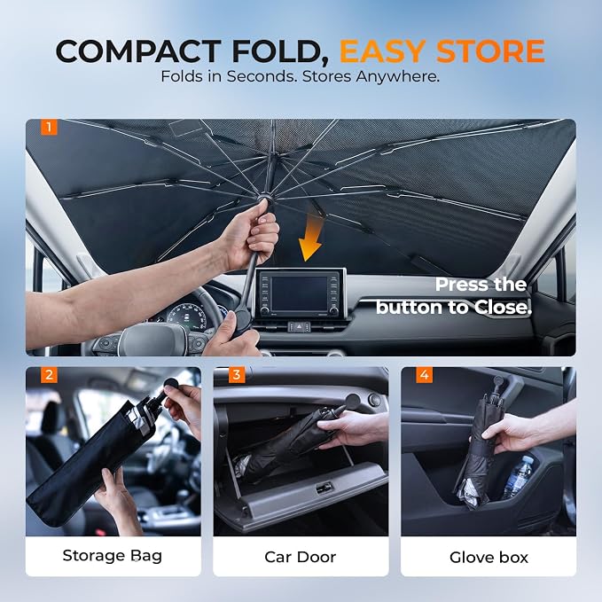 [2026 Upgraded] DooGooCoo Windshield Sun Shade Umbrella for Jeep Grand Cherokee 2011-2025 2026 [100% Sunlight Blocked, Cooling Ice Crystal] Sunshade for Car Windshield for Grand Cherokee, Custom. - Image 9