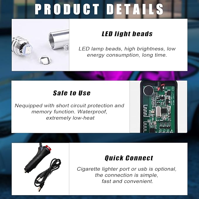 Interior Car LED Strip Lights with APP Control, 3 in 1 RGB Ambient Lighting Kit with 197 inches Fiber Optic, 16 Million Colors Music Sync LED Vehicle Cigarette Lighter Neon Strip - Image 3