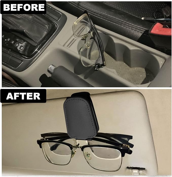 2 Pack Leather Car Visor Sunglass Holder, Magnetic Leather Glasses Eyeglass Hanger Clip for Car, Sunglass Clip Glasses Holder for Car Visor（Black） | Leather Glasses Eyeglass Hanger Clip for Car, Sunglass Clip Glasses Holder for Car Visor - Image 7