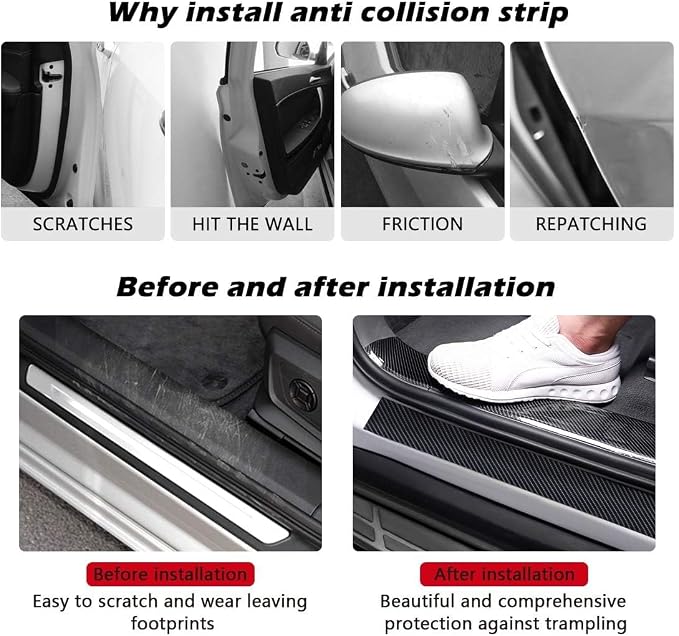 CloudBuyer Universal Car Door Edge Protector, Carbon Fiber 5D Gloss Black Vinyl Wrap Film with Anti-Collision Protection for Most Vehicles (33Ft x 2In, Black) - Image 2