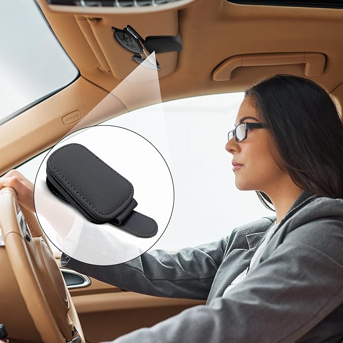 2-Pack Magnetic Sunglass Holder for Car Visor - Suede （Black） | Premium Suede Wrapped, Aluminum Core, Magnetic Grip, Clip to Visor, Holds Eyewear/Cards, Fits Most Vehicles - Image 5