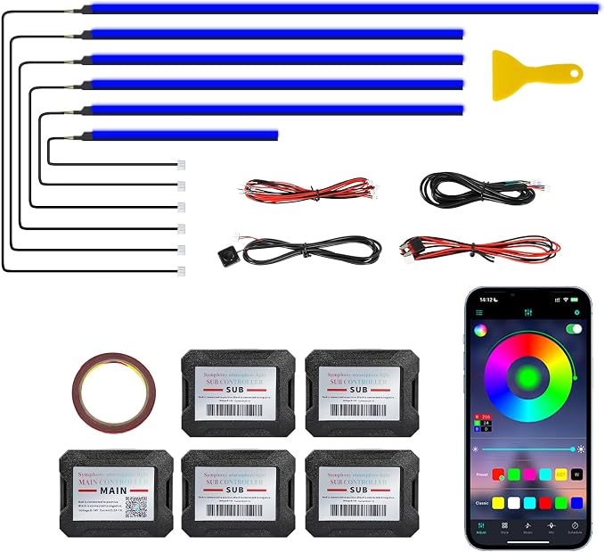 Acrylic Interior Car LED Strip Light with APP, RGB 6 in 1 with 175 inches 600 LEDs Fiber Optic Ambient Lighting Kits, 16 Million Colors Sound Active Function Car Neon LED Strip for Car by Unknown