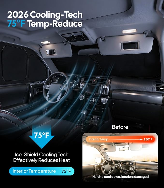 Wigoo 2026 8PC Full Set Window Sunshade for Toyota 4Runner 2010-2024 | 7-Layer Cooler & Blacker, Ice-Crystal Tech, Full Set Shades With Windshield for Sun Block, Camping Accessories - Image 3