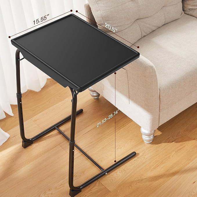 HUANUO Adjustable TV Tray Table - Foldable TV Tray with 6 Height & 3 Tilt Angle Adjustments, TV Dinner Tray with Cup Holder for Couch, Bed, Sofa and Chair (Black) - Image 3