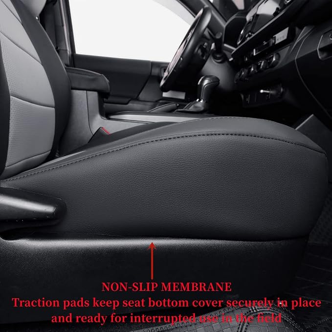 Front Tacoma Seat Covers Custom Fit for 2024-2026 Toyota Tacoma SR,SR5,TRD Sport,TRD Off-Road,Limited Truck,Fully Covered Waterproof Leather Car Seat Protector (Front Row Only,Black/Gray) - Image 7