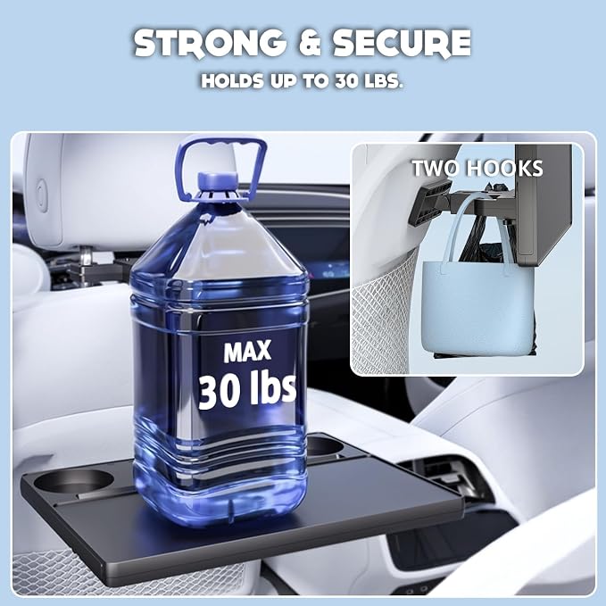 Car Back Seat Tray Table, Stable Foldable Auto Backseat Food Trays Desk for Rear Passenger Road Trip Eating & Work, Multifunctional Adjustable Travel Tray with Phone Drink Holder for Laptop iPad - Image 6
