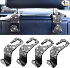 Mandark 4PCS Rhinestone Headrest Hooks for Bags and Umbrellas, White | ABS construction with rhinestones, half-open installation, holds bags and umbrellas, fits many seat posts by Unknown