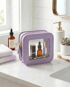 Mini Clear Makeup Bag - Cute Square Cosmetic Pouch for Travel Essentials with Zipper - For Women & Girls (Square, Purple) - Image 2