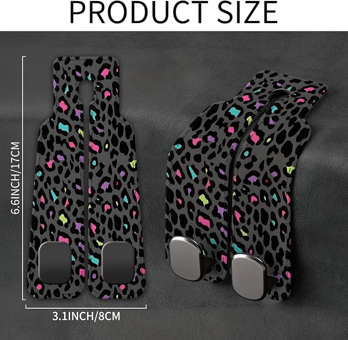Car Seat Back Storage Headrest Hook, Premium Leather Double Metal Hook, Hanger Storage Organizer for Purse Cloth Bag, Car Interior Accessories Luxury Colorful Leopard - Image 5