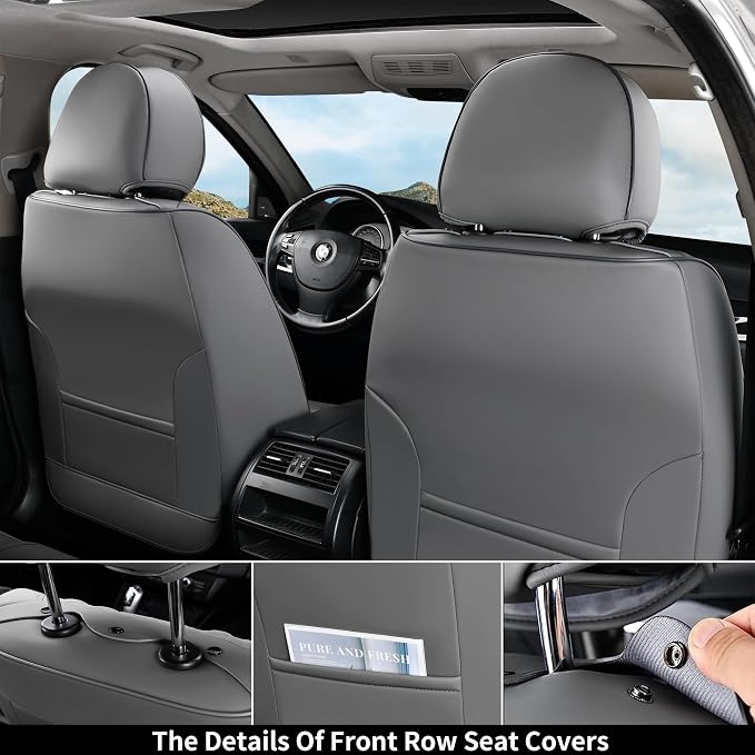 Coverado Front Seat Covers, Car Seat Cover, Gray Seat Covers for Cars, 2PCS Car Seat Protector, Waterproof Faux Leather Car Seat Cushion, Luxury Seat Cushions, Auto Seat Covers Fit for Most Vehicles - Image 2