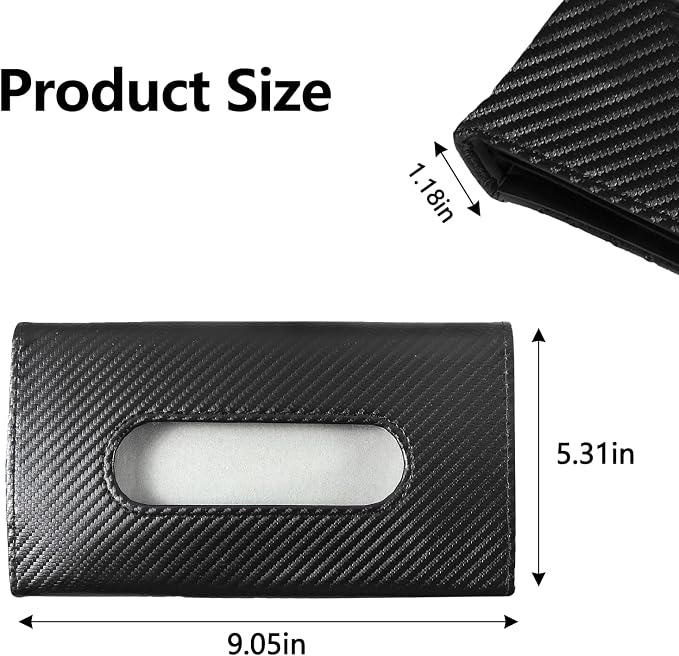 wuyaoyao Car Tissue Holder, Leather Sun Visor Napkin Case, Carbon Fiber | Hook-and-Loop Design, Car Tissue Dispenser, Clip-on Mask Holder for Sunvisor, Easy to Use, Fits SUVs, Sedans, Trucks - Image 2