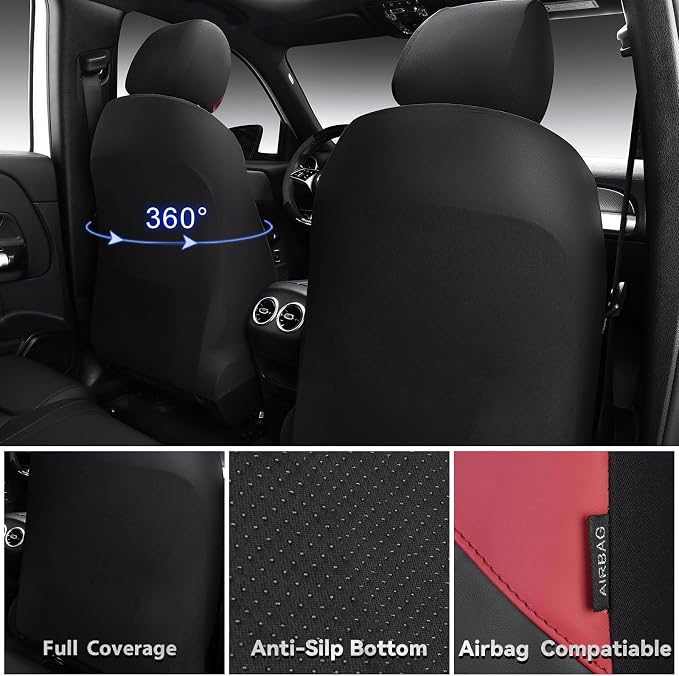 CAR PASS Memory Foam Leather Front Seat Covers, Breathable Perforated Nappa Leather Seat Covers Universal Fit for Cars,SUV,Truck Seat Covers Thick 3D Foam Comfort, Airbag Compatible Black Burgundy Red - Image 2