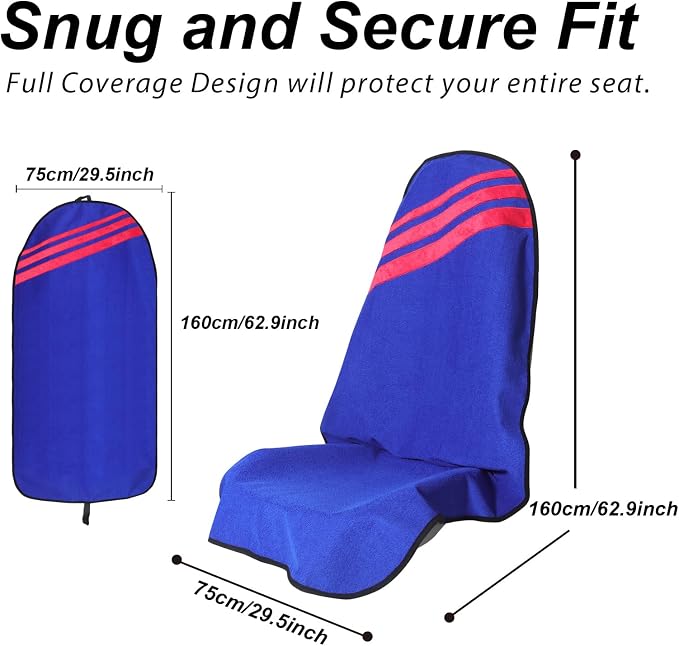 Sweat Towel Car Seat Cover Protector Front Seats for Gym Workout, Running, Swimming, Beach and Hiking, Waterproof Universal Seat Cover for Car, Trucks, Van & SUV (1, FSH-Blue/RED, Front) - Image 3