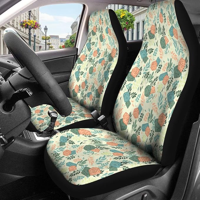 GENANY Dragon and Dice Car Seat Covers, 2-Piece Front Seat Set | 2-piece polyester front seat cover set, each 49.5 x 19.6 inches, with adjustable straps and hooks - Image 3