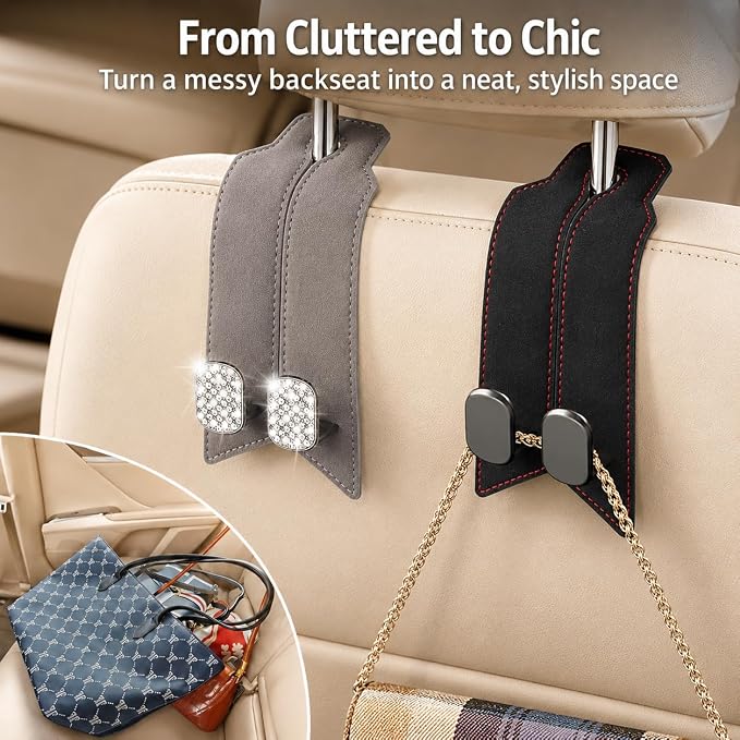 2 Pack Car Headrest Hooks for Purses, Classic Black - Image 4