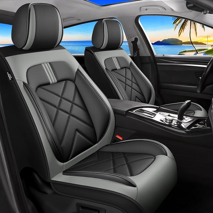 Car Seat Covers Fit for KIA Sorento 2008-2026, Premium Full Coverage Leather Automotive Seat Protectors, All Seasons Waterproof Breathable, Airbag Compatible, Full Set Seats, Black Gray by Unknown