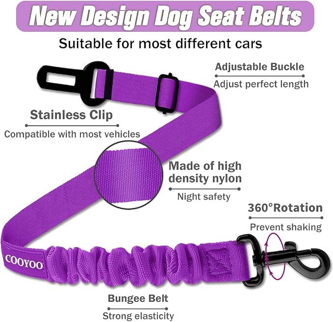 COOYOO Dog Seat Belt,3 Piece Set Retractable Dog Car Harness Adjustable for Vehicle Nylon Pet Safety Heavy Duty & Elastic - Image 3