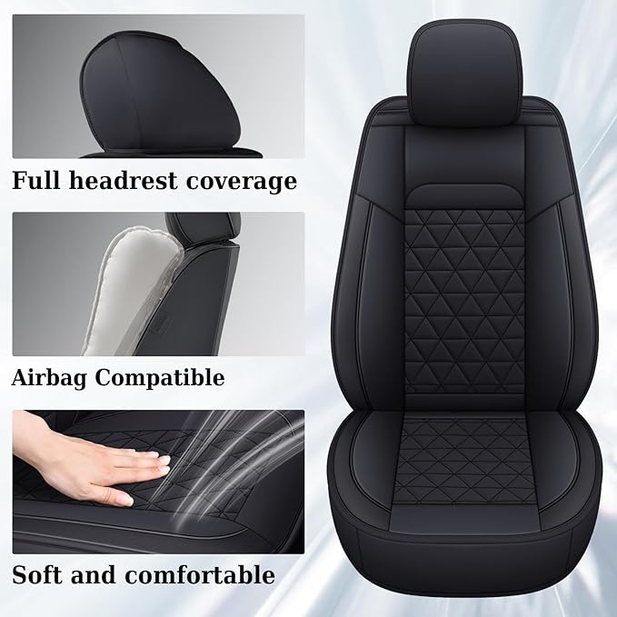 Coverado Car Seat Covers Compatible with Dodge Ram 2002-2026 1500 2500 3500 Pickup Limited Laramie Big Horn Waterproof Leather Seat Protectors Fit Dodge Ram Crew Cab& Quad Cab(2PCS, Black) - Image 3