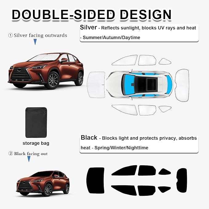 KMF 8pcs Thicken Sun Shades for Lexus NX 2022-2025 2026 Accessories, Full Car Window Covers Sunshade for Windshield Side Rear, UV Block and Privacy Blackout for Car Camping Outdoor - Image 4