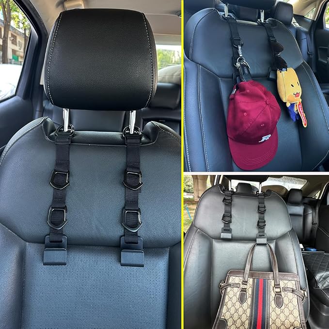 Car Headrest Hooks, Backseat Storage Organizer Hangers, Universal Vehicle Seat Back Hooks, 4 Pack - Image 5