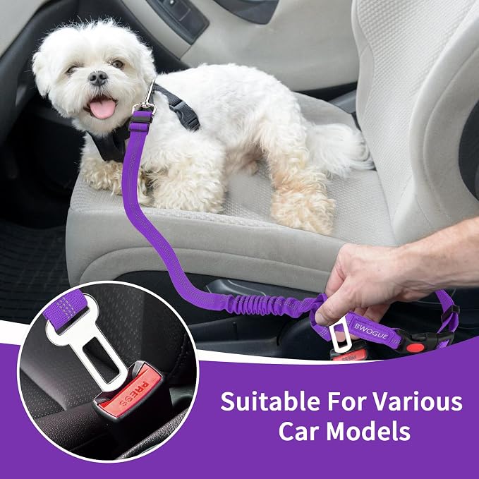 BWOGUE 2 Pack Dog Seat Belt for Car, Elastic Headrest Restraint | Headrest or Buckle Use, 18-30 in Adjustable, Elastic Buffer, Metal Buckle, 2-in-1 Seat Belt and Leash, Use with Dog Harness - Image 5