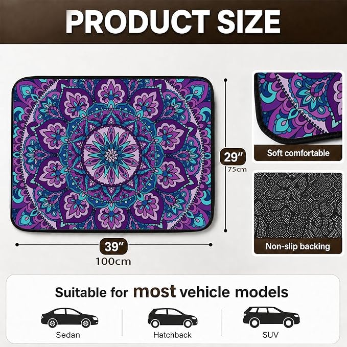 Car Trunk Mat for SUV, 29"x39" Boho Purple Mandala Cargo Liner Protector | All Weather Universal Cargo Liners for Dogs, Car Accessory for SUVs/Sedan/Wagons, Durable Non-Slip Washable Rear Cargo Mat - Image 2