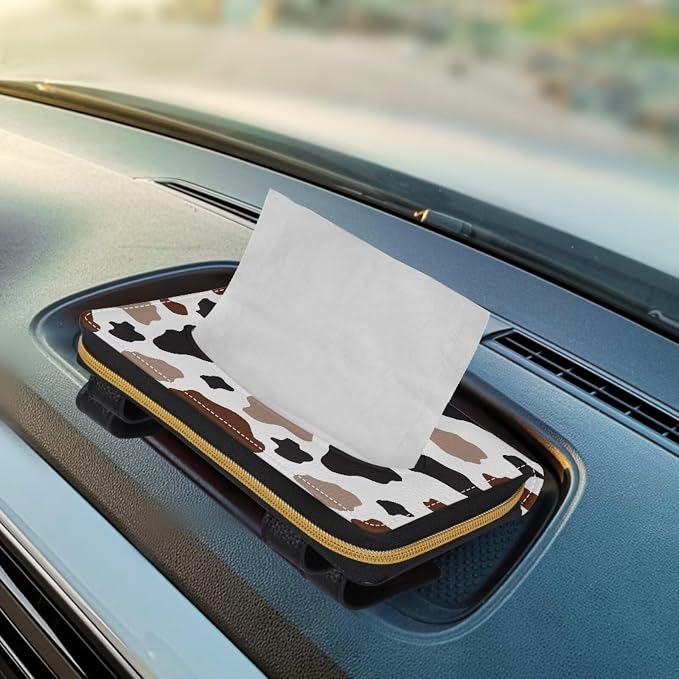 Biyejit Car Tissue Holder, Brown Black Cow PU Leather Tissue Holder, Durable Sun Visor Tissue Holder Napkin Holder, Car Backseat Tissue Case Dispenser, 1 Pack - Image 5