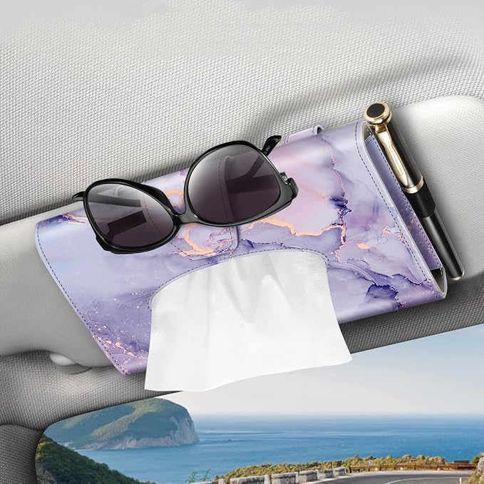 CaseBot Car Visor Tissue Holder, Sun Visor Napkin Holder, Mask Holder, PU Leather Backseat Tissue Box for Truck SUV, Lilac Marble by CaseBot