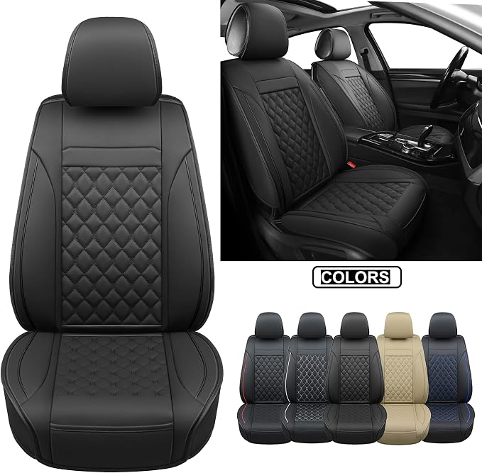 Car Seat Covers Front Pair,Universal Fit for Most Cars,SUV,Sedans and Pick-up Trucks,Automotive Faux Leather Vehicle Cushion Covers(Front Pair,Black) - Image 2