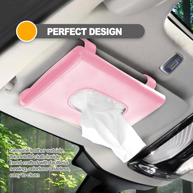Premium PU Leather Car Tissue Holder Visor for Universal Auto,Tissue Case Holder Seat Back with Tissue Refill, Car Tissue Holder (Pink) - Image 7