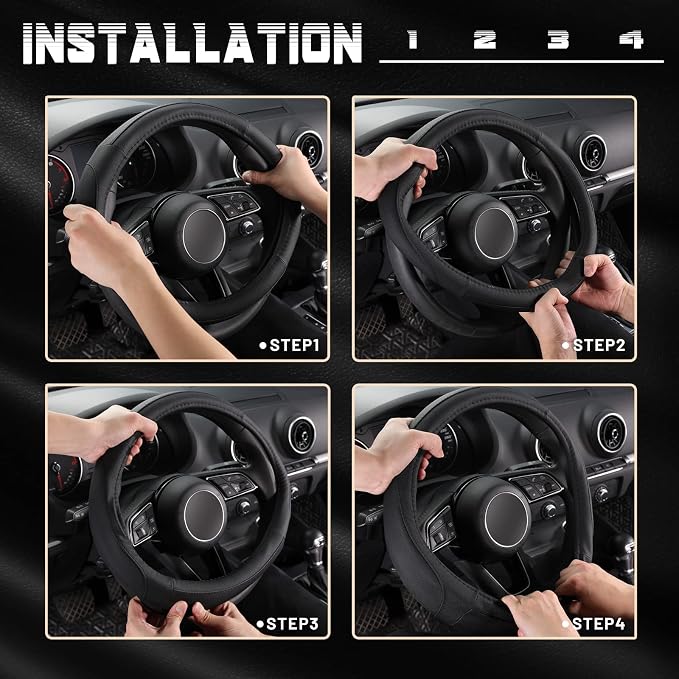 SEG Direct Car Steering Wheel Cover for Prius Civic Model 3 / Y 14"-14.25" | Small Size 35.5-36 cm for Camaro, Microfiber Leather, Anti-Slip Comfortable Grip, Auto Interior Accessories, Black - Image 6