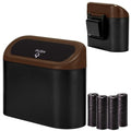 Ginsco Mini Car Trash Can with Lid, Small Car Garbage Can, Cute Leakproof ABS Car Trash Bin, Car Accessories for Interior, Garbage Bin for Car, Home, Office with 60pcs Trash Bags Black/Brown by Ginsco