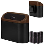 Ginsco Mini Car Trash Can with Lid, Small Car Garbage Can, Cute Leakproof ABS Car Trash Bin, Car Accessories for Interior, Garbage Bin for Car, Home, Office with 60pcs Trash Bags Black/Brown by Ginsco