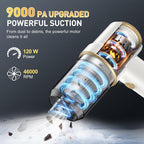 KMM Handheld Car Vacuum Cleaner, 9000PA Hand Held Vacuum & Air Duster | Strong Suction, 120W High Power, Portable, Cordless, Multi-Nozzles & LED Light, for Home, Car, Office - Image 2