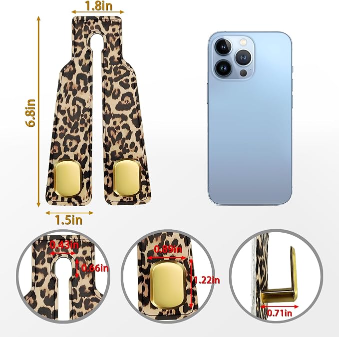Car Hooks for Headrest: 2Pack Car Headrest Hook with Premium Leopard Leather - Double Metal Hooks - Purse Hook For Car - Car Headrest Hooks - Car Hooks for Purses, Handbags, Bags - Leopard - Image 3