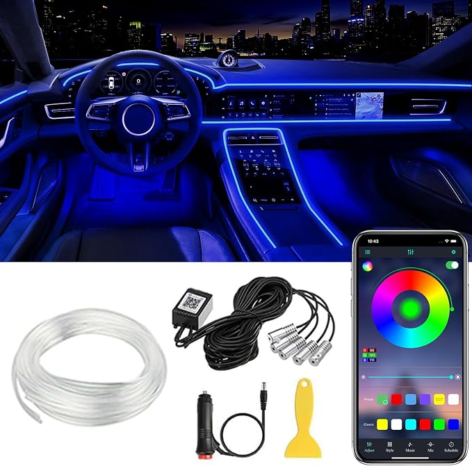 Interior Car LED Strip Lights APP Control, 5 in 1 RGB 16 Million Colors Ambient Lighting Kit with 236 inches Fiber Optic, Music Mode Inside Car Lighting Decorations by QVEVDACAR