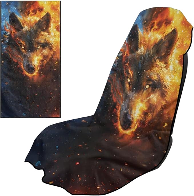 Horeset Wolf Flame Car Seat Towel Cover Soft Car Seat Protection Front Seats Automotive Protector Sports Car Towel Mat for SUV Trucks Cars Sedan Van by Horeset