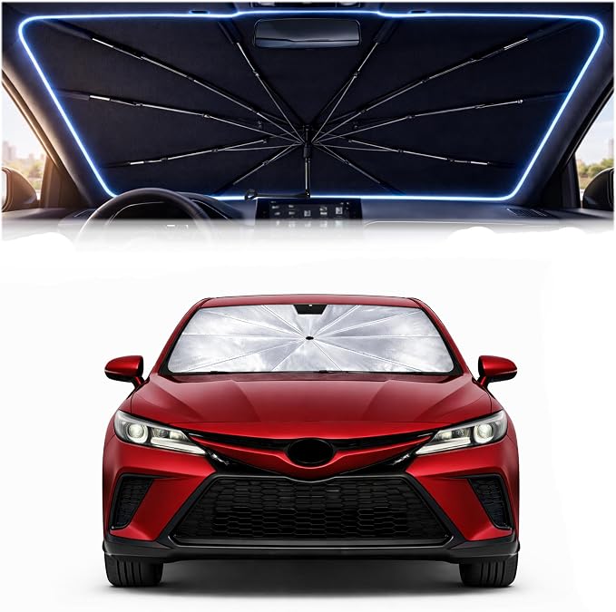 Car Windshield Sun Shade Umbrella for Toyota Camry 2018-2024 | 2026 Upgraded,Custom-Fit Umbrella Sunshade,Easy Install,UV Protection & Heat Reflective,Keep Interior Cooler with Storage Bag by Unknown