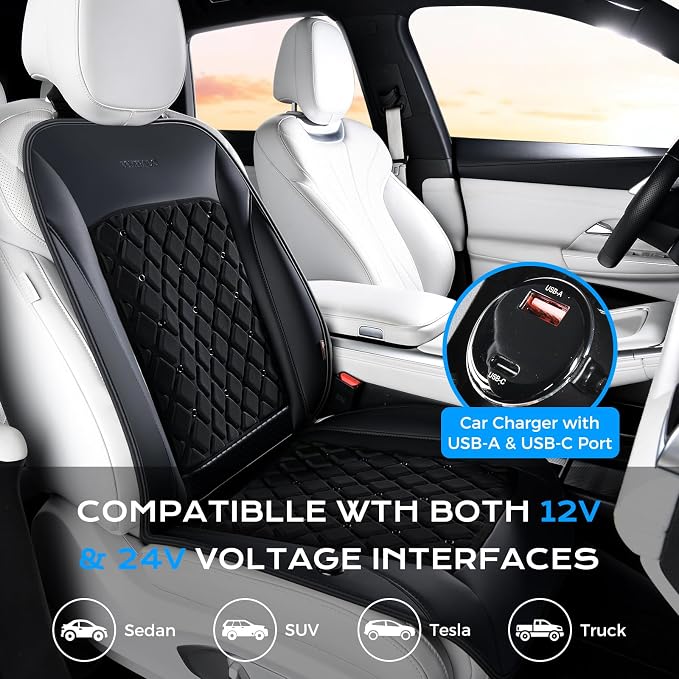 Coverado Cooling Car Seat Cover,Ventilated Car Seat Cushion with 8 Fans, Cooled Seat Cover for Car SUV Truck Universal Fit, Fashion Black - Image 6