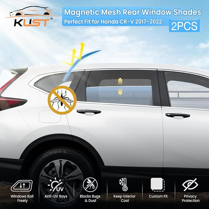 KUST Car Window Shades for 2017-2022 Honda CR-V CRV Accessories, Breathable Mesh Magnetic Window Covers, Rear Back Side Window Sun Shades UV Block Privacy Protection for Baby Camping Napping 2PCS - Image 2