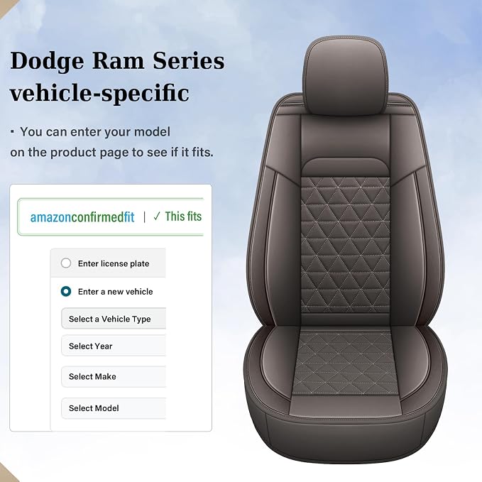Coverado Leather Car Seat Covers, Waterproof Dooge Ram 1500 Seat Covers Compatible with 2002-2026 Dodge Ram 1500 2500 3500 with Flat Bench (Full Set, Coffee) - Image 8