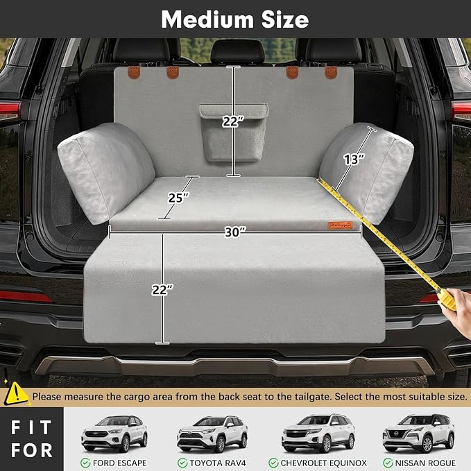 SUV Cargo Liner for Dog, Orthopedic SUV Dog Bed for Truck, Medium | Waterproof-coated 2-inch foam 6-inch side bolsters, bumper flap, storage pocket, non-slip backing for SUVs,25 x 30 in - Image 7