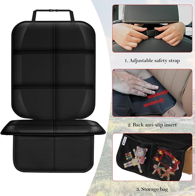 Meolsaek Car Seat Protector for Child Car Seat，Non-Slip Backing No Imprints | Durable Car Seat Mat 600D Fabric, Waterproof Car Seat Cover with Thick Pad - Image 4