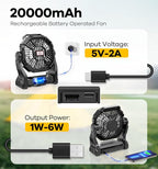 DOWILLDO 30000mAh Portable Battery Powered Camping Fan - with LED Light, Quiet Battery Operated, Camping Gear for Travel, Tent, Beach, Car or Hurricane Power Outages, Black - Image 2