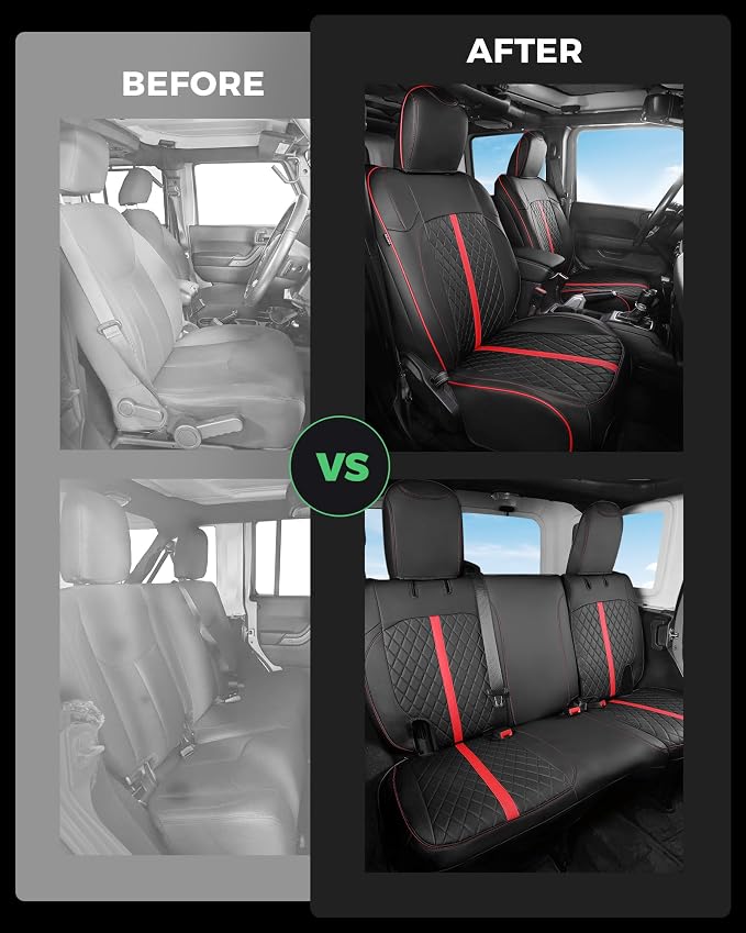 RIDEPOSH for Jeep Wrangler Leather Custom Car Seat Covers Full Set 4 Door | 2013-2017 JK, Luxury Accessories, Waterproof Protectors, 40/60 Spilt, Full Wrap, Durable, Back Organizer, Anti-slip, 5 Seats - Image 7