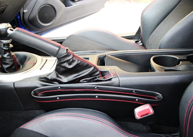 iJDMTOY Black Leather Car Side Pocket Organizers, Car Seat Catchers Compatible With Key, Wallet, Cell Phone, Sunglasses, etc - Image 3