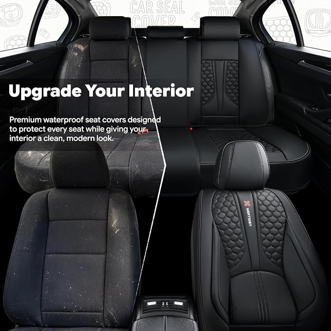 Black Universal Car Seat Cover, Waterproof Leather, Lumbar Support | Compatible with over 7,200+ Vehicle Models - Image 2